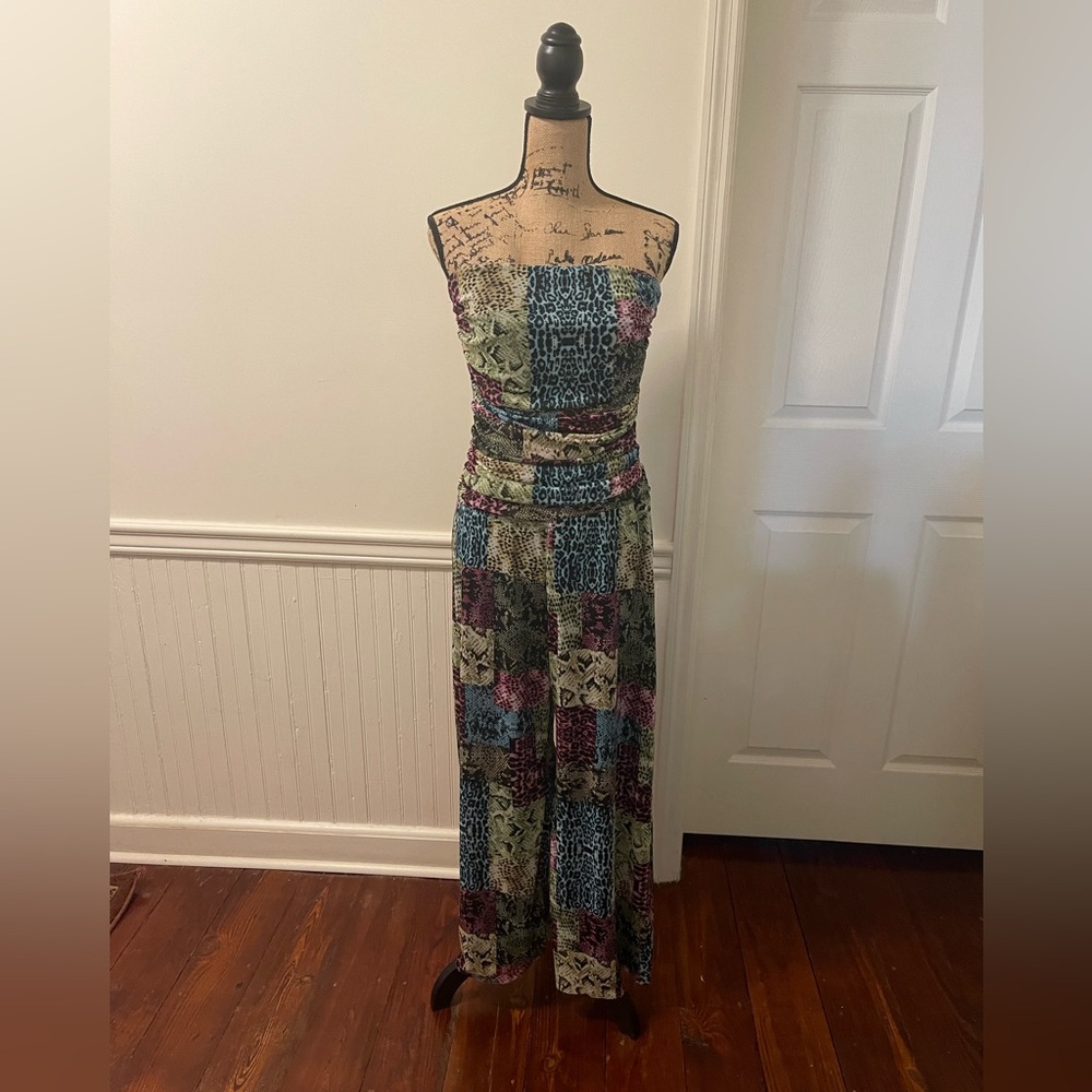 Coco Bianco jumpsuit animal print wide leg size large‎